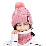 HIDARLING Damen Wintermütze Pom Pom Ski Bommelmütze Strickmütze Beanie Mütze mit Fleecefutter, rose, 38