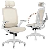 GABRYLLY Ergonomischer Bürostuhl, Hochlehner Bürostuhl mit Kopfstütze, klappbare Arme, 90-120° Neigungsverriegelung und breitem Kissen, 400 Pfund Mesh Stühle