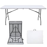 Klapptisch,Campingtisch 180 * 74 * 74cm Für Garten, Picknick, Balkon, Terrasse, Klappbarer Gartentisch | Klappbarer Multifunktionstisch | Tapeziertisch, Tisch für 8 | Weiß | mit Tragegriff