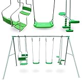 HyperMotion 6-Personen-Schaukel für Kinder 3+, Gartenschaukel mit 2 klassischen Schaukeln, Wippschaukel und Doppelschaukel, verstellbare Seile, wetterfest, Grün