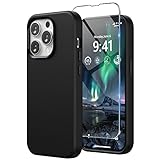 SURPHY Hülle für iPhone 14 Pro Leder Hülle mit Displayschutzfolie, Kunstleder Handyhülle iPhone 14 Pro Case 6,1 Zoll, iPhone 14 Pro Hülle Dünne Protective Schutzhülle (mit Mikrofaserfutter) (Schwarz)