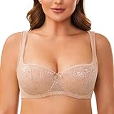 MELENECA Damen Balconette BH mit Bügel Sexy Spitzen BH - Push Up Stütz BH Beige 75B
