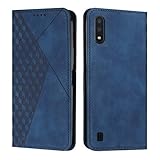 KOUYI Kompatible mit Samsung Galaxy M10 / A10 Hülle, Retro Premium PU Leder Weich TPU Klapphülle Kartenfächer Magnetic Standfunktion Flip Wallet Shockproof Handyhülle (Blau)