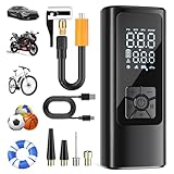 HOVVIDA Elektrische Luftpumpe, 10,3 bar (150 PSI) Digitale Akku-Luftpumpe mit Druckvoreinstellung & Auto-Abschaltung, Wiederaufladbar, Tragbar für Auto, Fahrrad, Motorrad, Bälle
