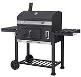 tepro Toronto XXL, Holzkohlegrill / Grillwagen, Grillfläche: ca. 71,5 x 46 cm, Edelstahl-Griff, Thermometer und höhenverstellbarer Kohlebene, Kaminanzug und Kohleklappe, Maße ca. 152 x 73 x 137 cm