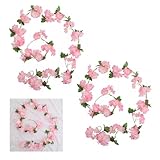 2 Stück Blumengirlande Künstlich,Kunstblumen Blumen Girlande Kirschblüten Deko Kunstblumen Seidenblumen Artificial Flowers,Cherry Blossom Rosa Fahrrad Blumenkette Frühlingsgirlande für Hängend Outdoor