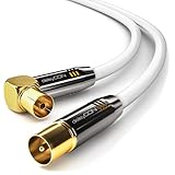 deleyCON 15m 4K TV Antennenkabel - 4K Ultra-HD Full HD HDTV - 1x Gewinkelt - Koaxialkabel - IEC-Stecker (gerade) zu IEC-Buchse (90° Grad) - Metallstecker - Weiß