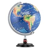 LIFEZEAL 30 cm Leuchtglobus, Beleuchteter Globus mit stabilem Standfuß, Antik-Globus mit geografischem Relief & Stundenspindeln, Geografischer Schülerglobus für Studium & Dekoration