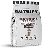 NUTRIFY Whey Protein Pulver Schokolade– Ideal für Muskelaufbau und Diät, 21g Protein/Portion, Hervorragende Löslichkeit, Zuckerarm, Proteinkonzentrat Eiweißpulver Concentrate, 33 Portionen, 1kg