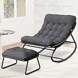 AlpineAura Schaukelstuhl mit Hocker Garten Schaukelsessel Relaxstuhl Wohnzimmer Lesesessel mit Gepolsterter, Schwingsessel Patio, bis 150 kg, für Garten, Hof, Schlafzimmer (grau)