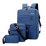 Herren-Rucksack, dreifarbig, Schultasche, Computertasche, Business-Tasche, Schultertasche, wasserdicht, lässig, passende Tasche, Rucksack, Trolley, blau, Einheitsgröße