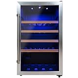 Tronitechnik® Weinkühlschrank, Getränkekühlschrank, Minibar, Mini-Kühlschrank leise, 126 Liter, 63 Flaschen, Wein Kühlschrank Edelstahl-Optik, mit LED Licht & Holzeinschübe freistehend