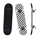 YUDOXN Skateboard Komplettboard, 31 x 8 Skateboard Zoll mit ABEC-7 Kugellager und 7-lagigem Ahornholz für Kinder, Jugendliche und Erwachsene, Anfänger. (Schwarz-Weiß-Raster)