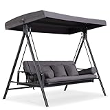 PURPLE LEAF 3 Sitzer Hollywoodschaukel mit Liegefunktion Gartenschaukel mit Liegefunktion Schaukel mit Bettfunktion, Grau