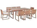 8-Sitzer Gartenset zertifiziertes Holz hellbraun Kissen hellgrau Sassari Premium