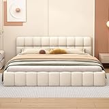 BRYXR Polsterbett Doppelbett 160x200,Jugendbett,Flaches Bett mit weicher Rückenlehne,Familienbett mit Polsterumrandung,Lattenrost Leinen Beige,ohne Matratze