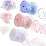 3 Rollen Chiffonband - Schillerndes Organzaband - Geschenkband - Schleifenband, Schimmernd und Transparent, Dekoband für Hochzeitsstrauß,Schleifen,Kränze,Hochzeit Dekoration