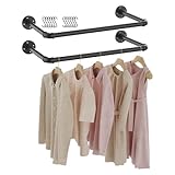 GUOHNHE 2er Set Industrierohr Kleiderstangen, 54 cm Kleiderständer für die Wand, Kleidergestell Garderobenhalter, Garderobenstange Wandmontage, DIY Garderoben System, Schwarz, SG54B-2