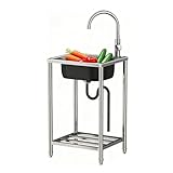 42x37cmFreistehende Außenspülen, Edelstahlspülen, gewerbliche Küchenspülen, Handwaschbecken, mobile Spülbecken mit Warm- und Kaltwasserhahn für Garagen, Restaurants, Waschküchen