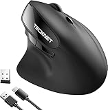 TECKNET Ergonomische Maus Kabellos, 2400DPI Vertikale Maus Wiederaufladbarer Akku, 2.4G Funkmaus mit 6 Tasten Für Laptop, Desktop, PC, MacBook, Schwarz