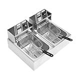 12L Öl-Fritteuse, 2 x 2500 Watt Edelstahl Doppelfritteuse mit Frittierkorb, Temperaturregelung 60-200℃, Fritteuse für Restaurant, Snackbar