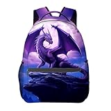 MIEPOS Pilz-Retro-Rucksack, verzauberter Wald, Polyester-Rucksäcke, leicht, Doppel-Schulter-Rucksack für Kinder und Jugendliche, drache, Tagesrucksäcke