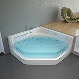 HOME DELUXE - Whirlpool Badewanne - PACIFICO weiß mit Lichtherapie und Massage - Maße 150 x 150 x 55 cm | Eckwanne, Indoor Badewanne, 2 Personen