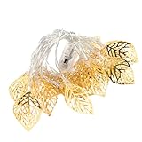 HOUDERCO LED Lichterkette Blatt Gold 22m Energiesparende Metallblattlampe mit Warmweißer Beleuchtung USB/Batteriebetrieb Geeignet für Hochzeiten und Partys