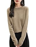 Chanyarn Damen 100% Merinowolle Rundhalspullover 2025 Herbst Winter First-Line Ready to Wear Langarm nahtlosem Strick Elegant Kaschmirpullover (Tan,M)
