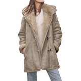 Angxiwan damen-jacken Fleecejacke Lang Teddyfleece Jacke mit Kapuze Große Größen Winterjacke Warm Gefüttert Teddyjacke Winter Jacket for Women Herbst Jacken mäntel für damen