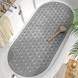 HITSLAM Oval Badewannenmatte rutschfest 88 x 40 cm, Lange Schimmelresistent Badematte, Badezimmer Duschmatte rutschfest BPA frei, Maschinenwaschbar Antirutschmatte Badewanne, Grau