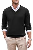 COOFANDY Pullover Herren V Ausschnitt Strickpullover Langarm Regular Fit Feinstrick Pullover Casual Business Pulli Winterpullover Sweater Einfarbig Schwarz L