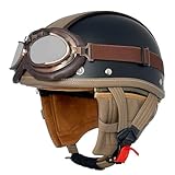Vintage Deutsche Motorrad Halbhelme Retro Jethelm DOTECE Zulassung Leder Halbschalenhelm Mit Schutzbrille Motorradhelm Für Herren Offenem Helm Für Cruiser Scooter Moped 12,XL:61-62CM