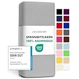 Jacobson Jersey Spannbettlaken Spannbetttuch Baumwolle Bettlaken (180x200-200x200 cm, Grau)