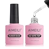 AIMEILI Rubber Base und Top Coat 4 in 1 Rubber Base Coat No Wipe Top Coat Set Base Rubber Gel Überlack 2×10ml