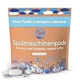 OceanWash Spülmaschinentabs ohne Plastik, Farb- und Duftstoffe, biologisch abbaubare Geschirr-Spültabs ohne Parfum, vegane Tabs für Geschirrspüler, verpackt in PLA