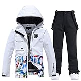 Celucke Herren Skijacke Skihose Set Skianzug 2 teilig Schneeanzug Atmungsaktiv Winddichte Schneehose Schneejacke mit Abnehmbare Kapuzen zum Skifahren Snowboarden Skisuit