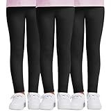 DDOBB 3er Pack Leggings Mädchen High Waist Leggins Kinder Sportleggins Lange Weich Elastisch Basic Sporthose Blickdichte Hose für Tanz Yoga Alltag(Schwarz*3, L=(8-10 Jahre))