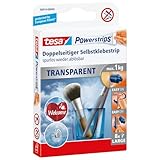 tesa Powerstrips transparent Deko - doppelseitige Klebestreifen für leichte Dekorationen, bis zu 1kg Haltekraft - selbstklebend, spurlos ablösbar - 1 x 8 Streifen