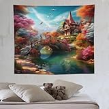 PAZZK Paradies Tapisserie Wandbehang Tapisserie Wandteppiche Für Schlafzimmer Wohnzimmer Wohnheim Dekor 130×150cm