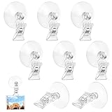 Svalor 8 Stück Saugnapf Haken Clip Halter Set, Saugnäpfe Saugnapfhaken mit Clips, Saugnapf Klammer Transparent, Saugnapf Clip Halter, Saugnapf Haken, für Supermarkt, Zuhause Bad Fenster(4.5cm)