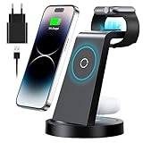 3 in 1 iPhone Ladestation Schnelles Kabelloses Ladegerät für Apple - Wireless Charger für 16e 16 15 14 13 12 11 X Pro Max & Apple Watch 10 9 8 7 6 SE 5 4 3 2 Air Pods 4 3 Pro mit 18W Fast Adapter