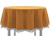 EXKLUSIV HEIMTEXTIL Gartentischdecke mit Fransen Tischdecke Classic Outdoor PVC Weichschaum rutschhemmend für Garten, Balkon, Terrasse 130 cm rund orange