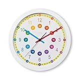 Hama Kinderwanduhr analog, 30 cm, zum Lernen (Wanduhr für Kinder, lautlose Lernuhr Kinder, Kinderuhr als Deko mit Regenbogen Farben für die Schule und Zimmer fürs Kind) weiß