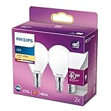 Philips LED Classic E14 Lampen 2er Pack (40 W), matte LED Lampen mit warmweißem Licht, energiesparende LED Beleuchtung mit langer Nutzlebensdauer, weiß, Weiss/Opulenter Garten