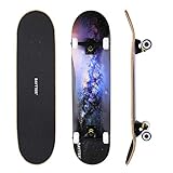 BAYTTER® Skateboard Komplett Board Funboard 79x20cm mit 7-lagigem Ahornholz und ABEC-11 Kugellager 95A Stoßdämpfer 31 x 8 Zoll, für Kinder, Jugendliche und Erwachsene, 3 Farben wählbar (sternenhimmel)