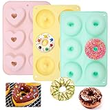 Mudoulu 3 Stück Silikon Donut Backform mit Herzform und Rundform, Wiederverwendbare Antihaft Muffinform aus BPA-freiem Silikon, Backformen für Donuts Muffins Mini Kuchen Dessert Kindergeburtstag