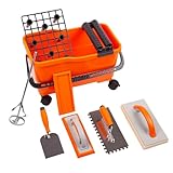 MIVOS Fliesenwaschset 7-teiliges Fliesenleger Waschset mit Räder - Profi Fliesen Waschset - Stukkateurspachtel - Zahnkelle - Schwammbrett - Reibebrett - Eimer 22L - Mörtelmischer