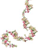 GGISUI Gänseblümchen Deko Blumengirlande Rosa Seidenblumen Gänseblümchen Vine Girlande mit grünen Blättern Kunstblumen Hängend Rebe für Hochzeitsbogen Zuhause Wand Garten Party Hochzeit Deko