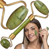 Retoo Jade Roller Massage, Natürliche Anti-Aging-Gesichtsrolle für Eye Puffess-Behandlung, Gesichtsroller Gesichtsmassage, natürlich Massagegerät, Face Roller, verjüngtes Gesicht und Hals, Grün